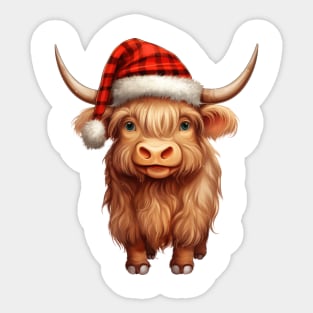 Vintage Christmas Highland Cow Sticker